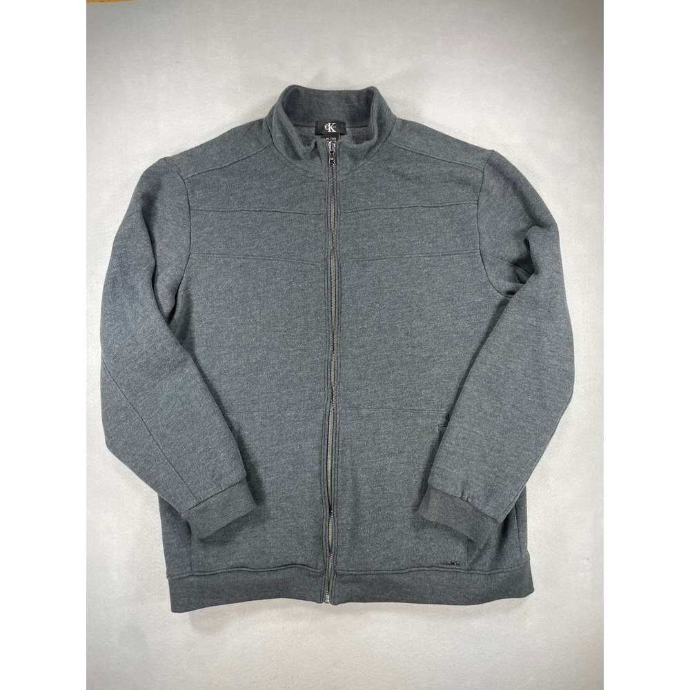 Calvin Klein Full Zip Sweatshirt Mens Fleece Mock Neck Heather Grey XL